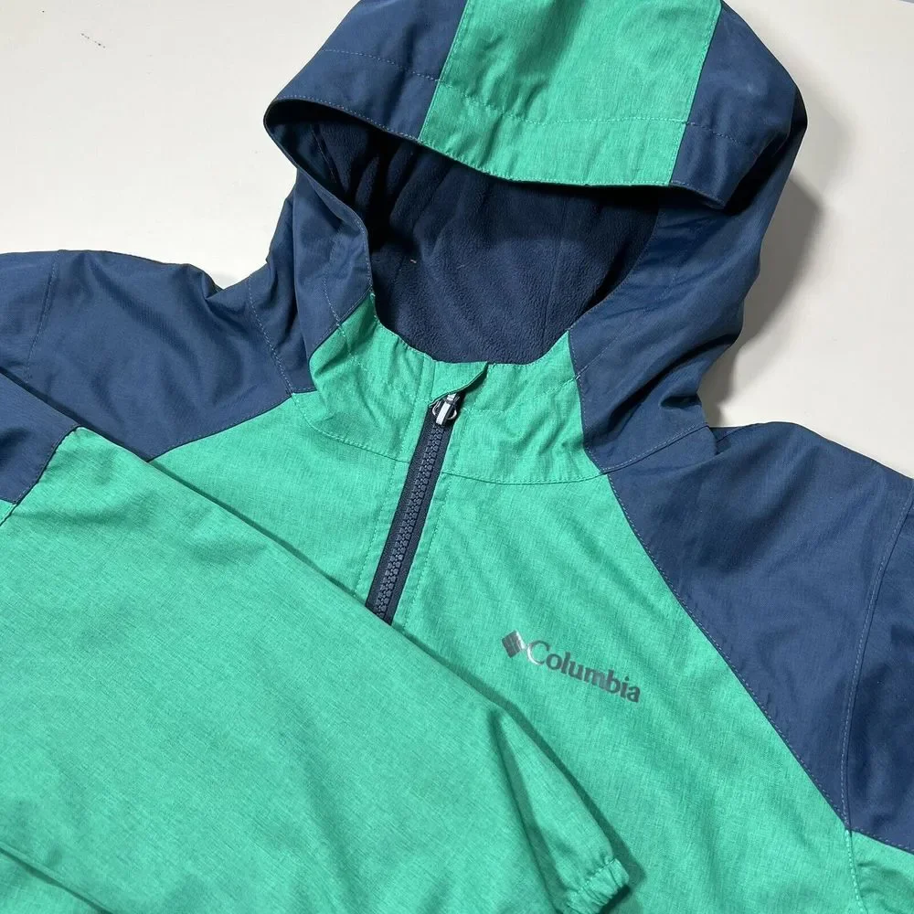 Columbia Glennaker‎ Hooded Fleece Lined Jacket Kids XL 18/20 Green Navy WB1029